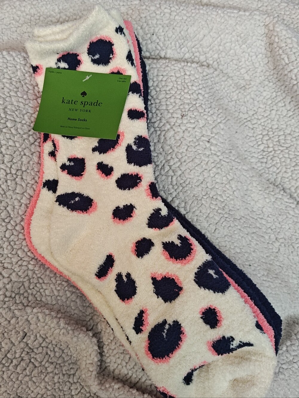 Kate Spade New York Leopard Print Cozy Socks - Cream, Navy & Pink